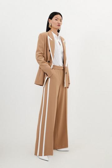 Compact Stretch Contrast Tipped Wide Leg Trousers camel