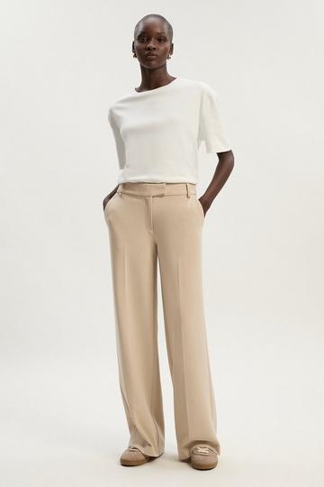 Compact Stretch Essential Tailored Straight Leg Trouser beige