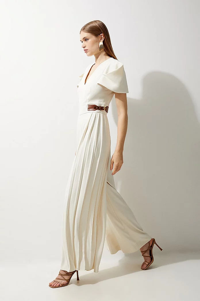 Soft Tailored Crepe Tab Detail Pleated Jumpsuit | Karen Millen Soft Tailored Crepe Tab Detail Pleated Jumpsuit | Karen Millen