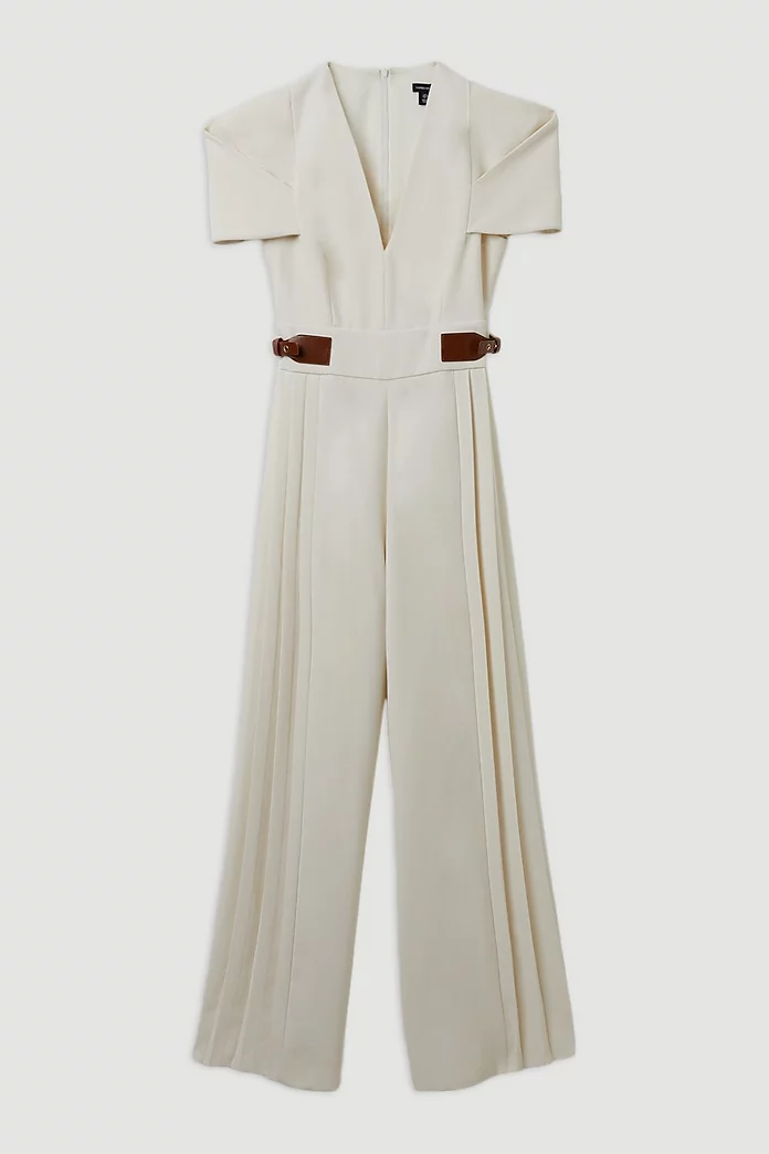 Soft Tailored Crepe Tab Detail Pleated Jumpsuit | Karen Millen Soft Tailored Crepe Tab Detail Pleated Jumpsuit | Karen Millen
