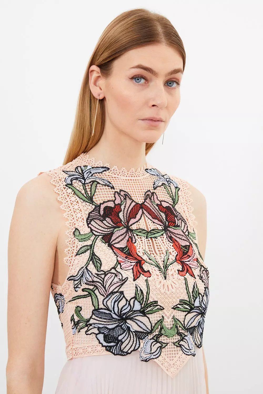 Guipure Lace Pleat Border Print Woven Maxi Dress | Karen Millen