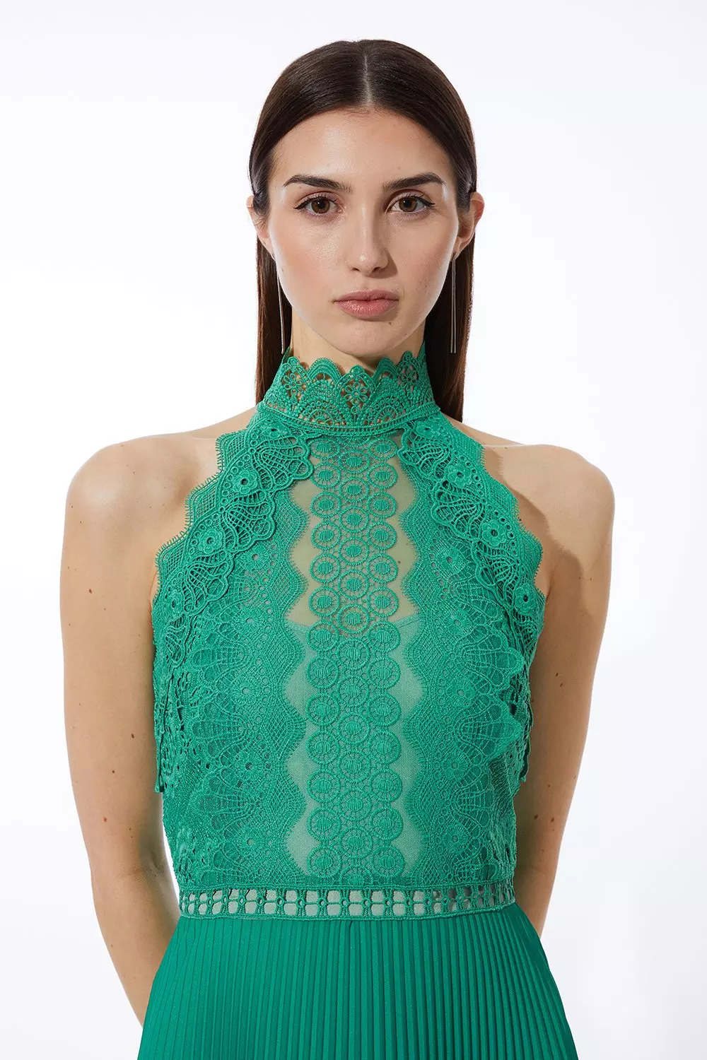 Green lace halter dress best sale