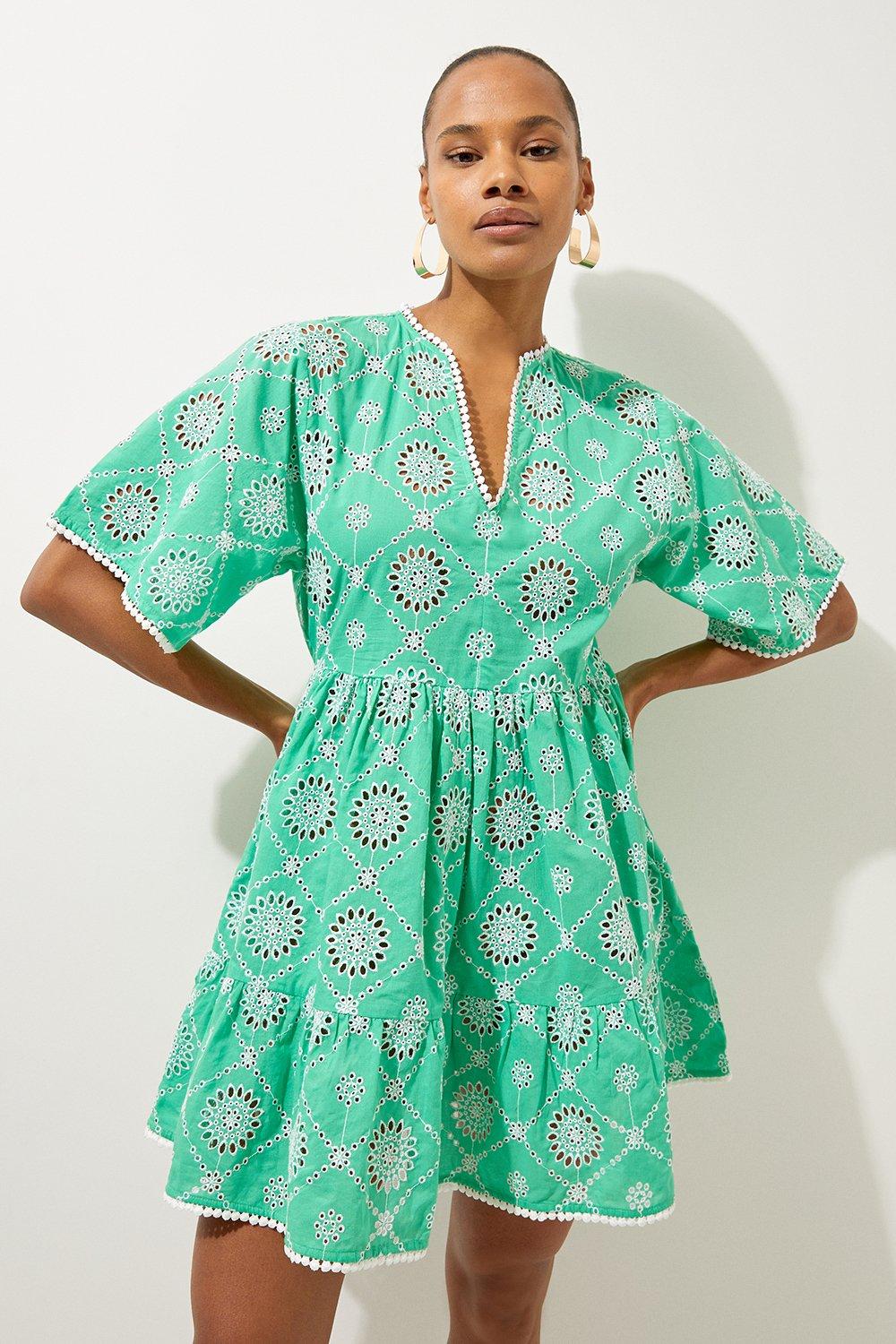 Green Cotton Eyelet Beach Mini Dress