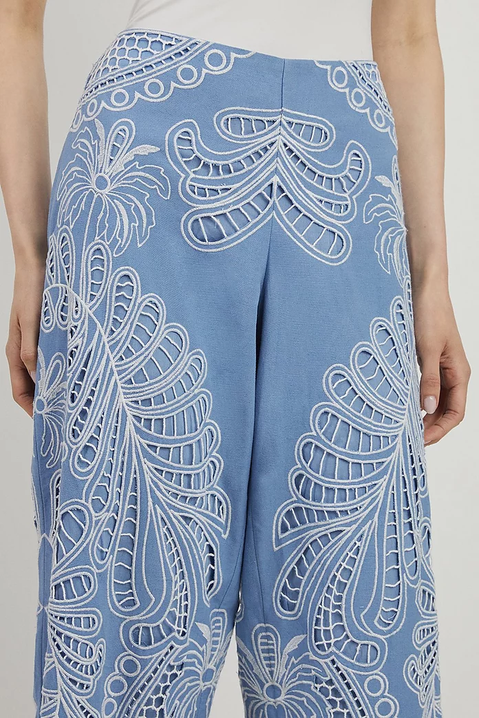 Linen Cutwork Embroidery Woven Pants | Karen Millen Linen Cutwork Embroidery Woven Pants | Karen Millen