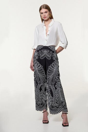 Linen Cutwork Embroidery Woven Trouser mono