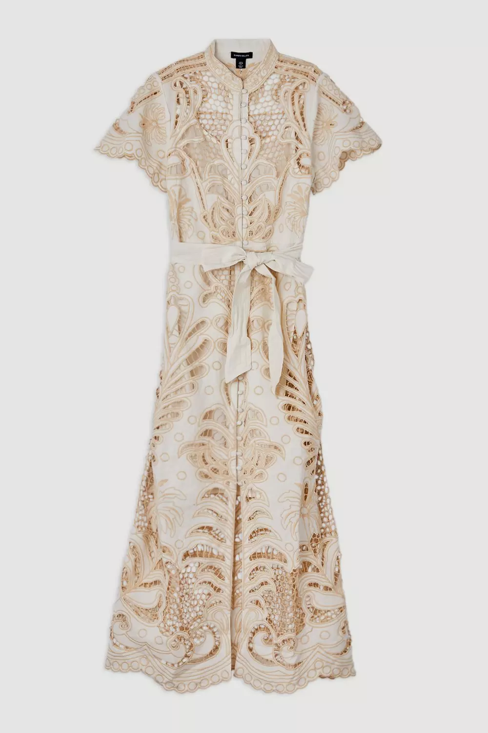 Linen Cutwork Embroidery Woven Midi Dress | Karen Millen