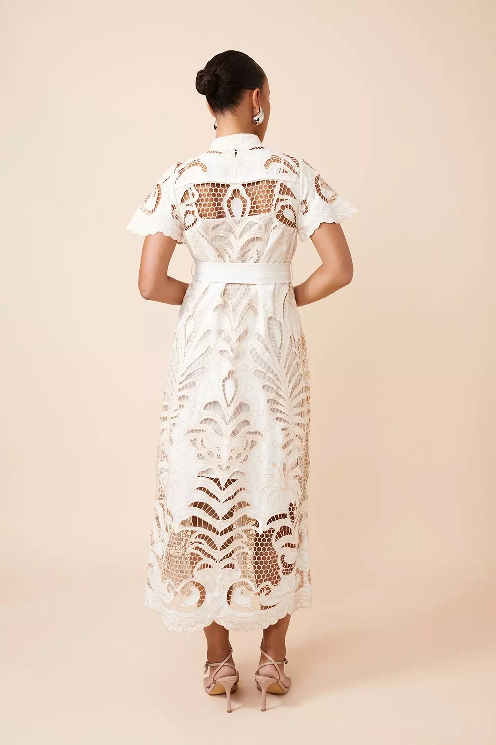 Linen Cutwork Embroidery Woven Midi Dress | Karen Millen