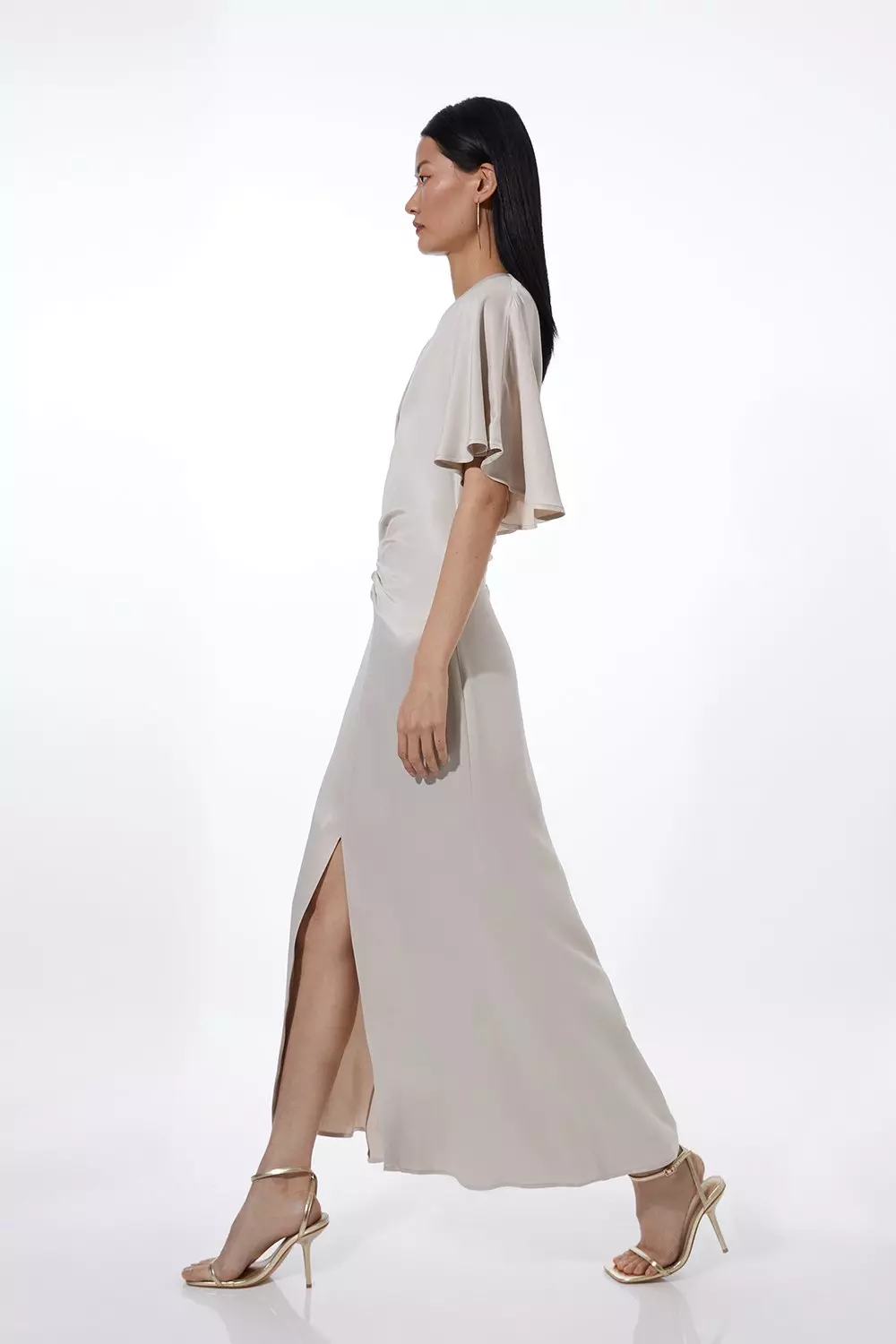 Viscose Satin Batwing Midi Dress | Karen Millen