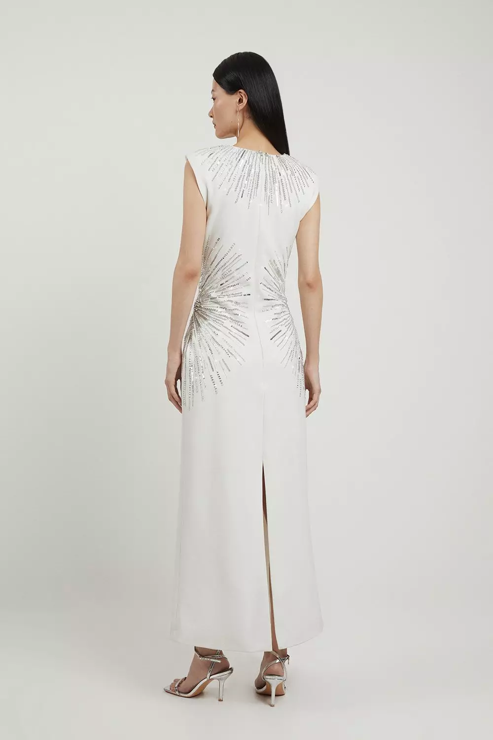 【KAREN MILLEN】コンパクトストレッチ バルドー ミディドレス Beaded And Embellished Ponte Jersey Sleeveless Midi Dress