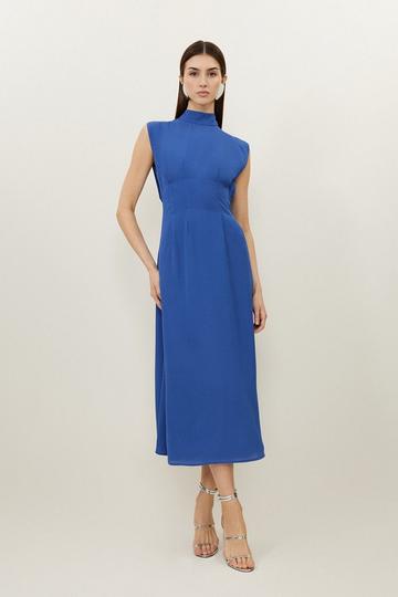 Georgette Belted Pin Tuck Midi Dress cobalt