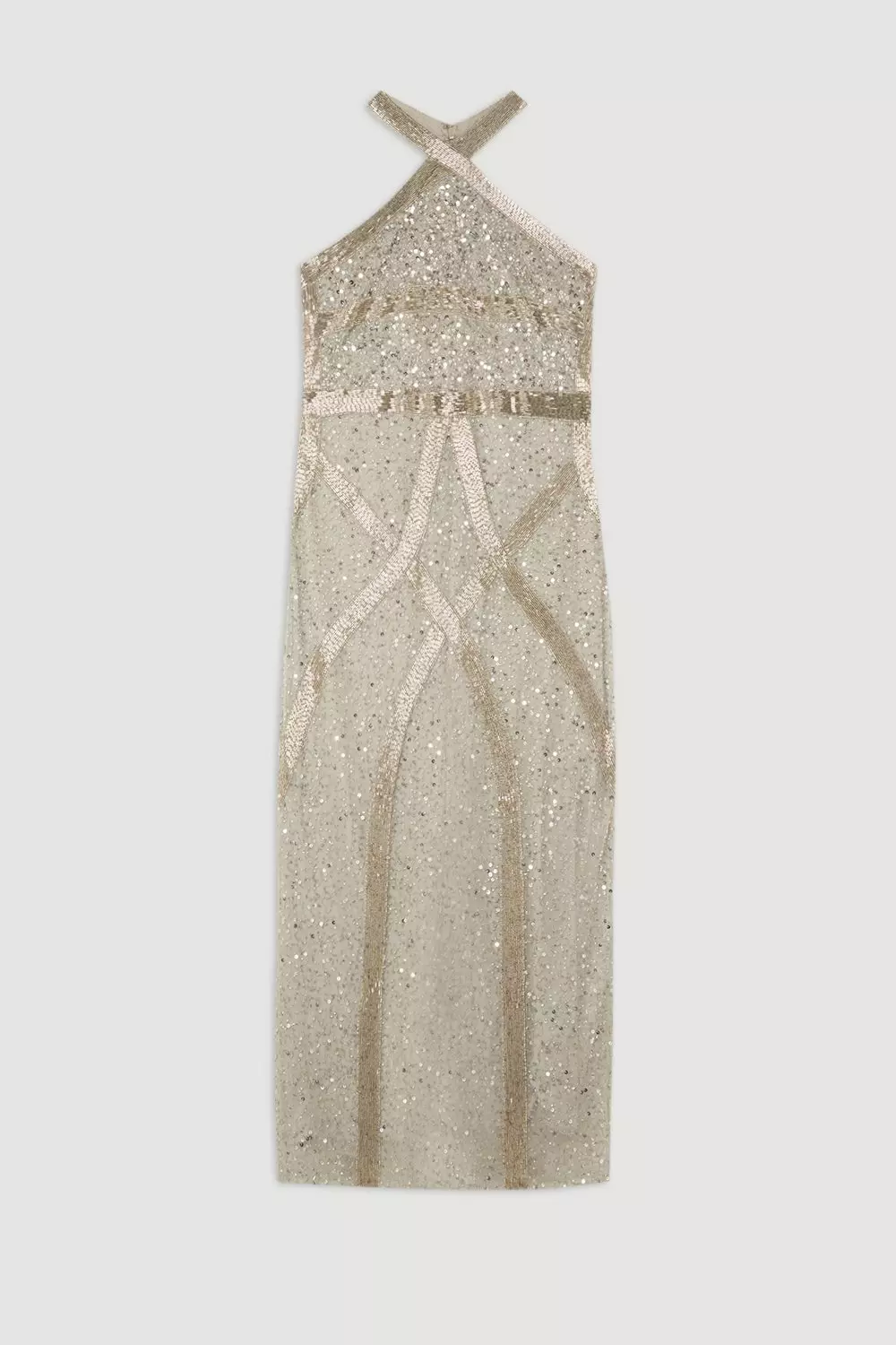 Petite Embellished Woven Halter Midi Dress | Karen Millen