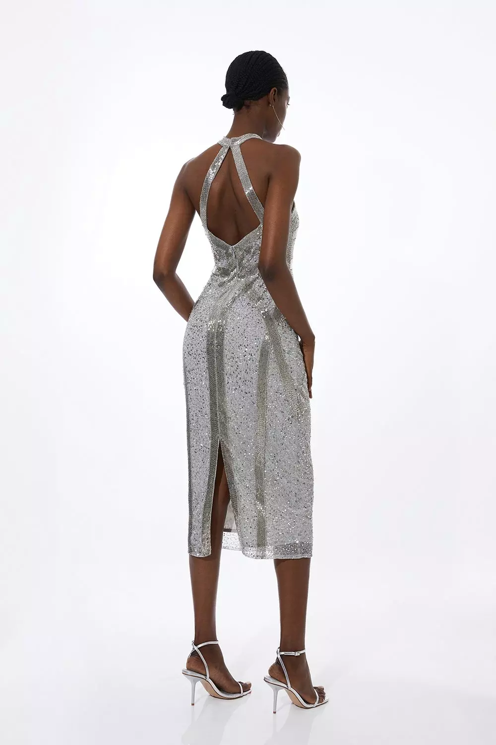 Petite Embellished Woven Halter Midi Dress | Karen Millen