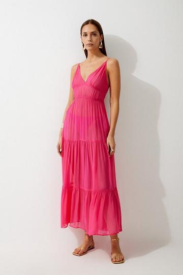 Hot-pink Pink Viscose Georgette Woven Beach Maxi Dress