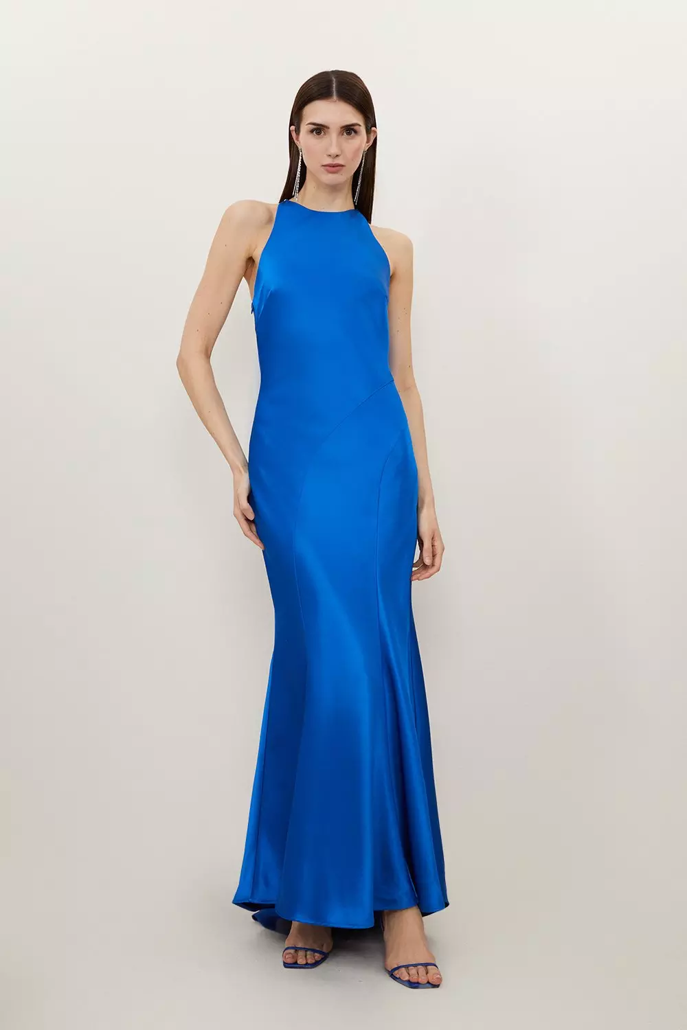 Heavy Satin Diamante Detail Halter Maxi Dress Karen Millen