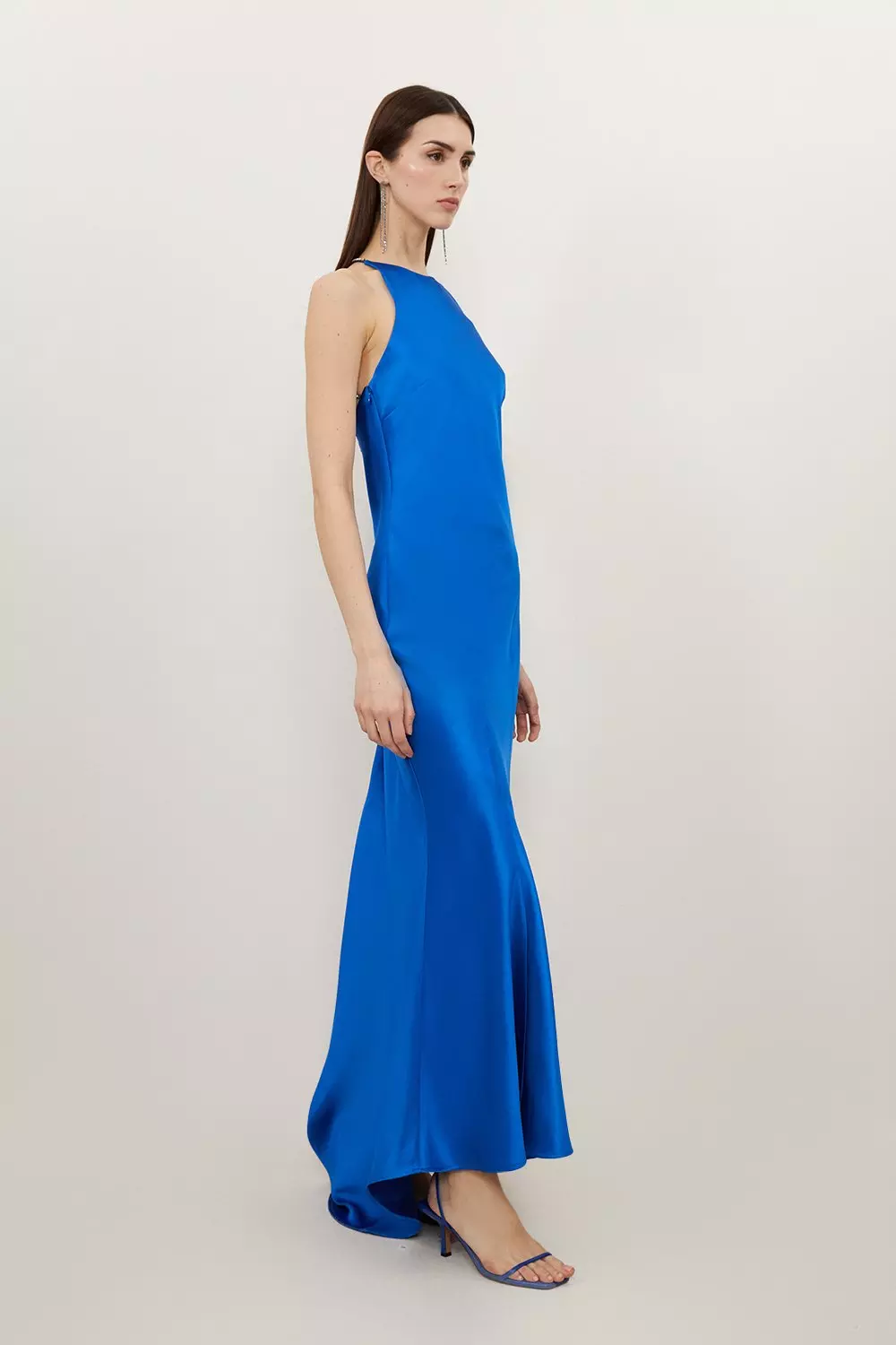 Heavy Satin Diamante Detail Halter Maxi Dress alternative image