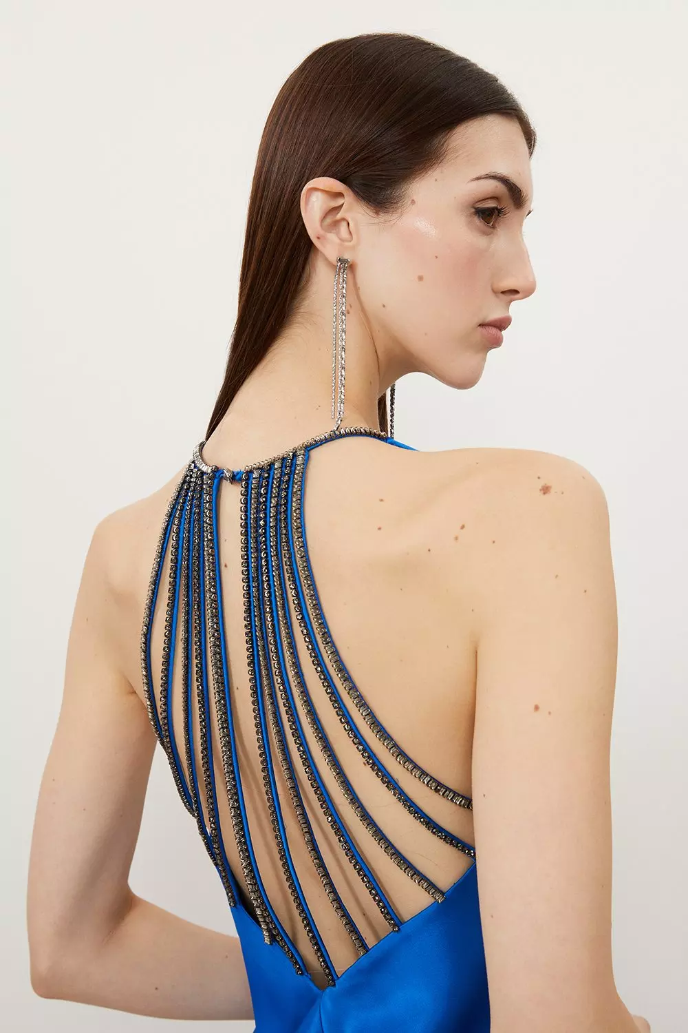 Heavy Satin Diamante Detail Halter Maxi Dress alternative image