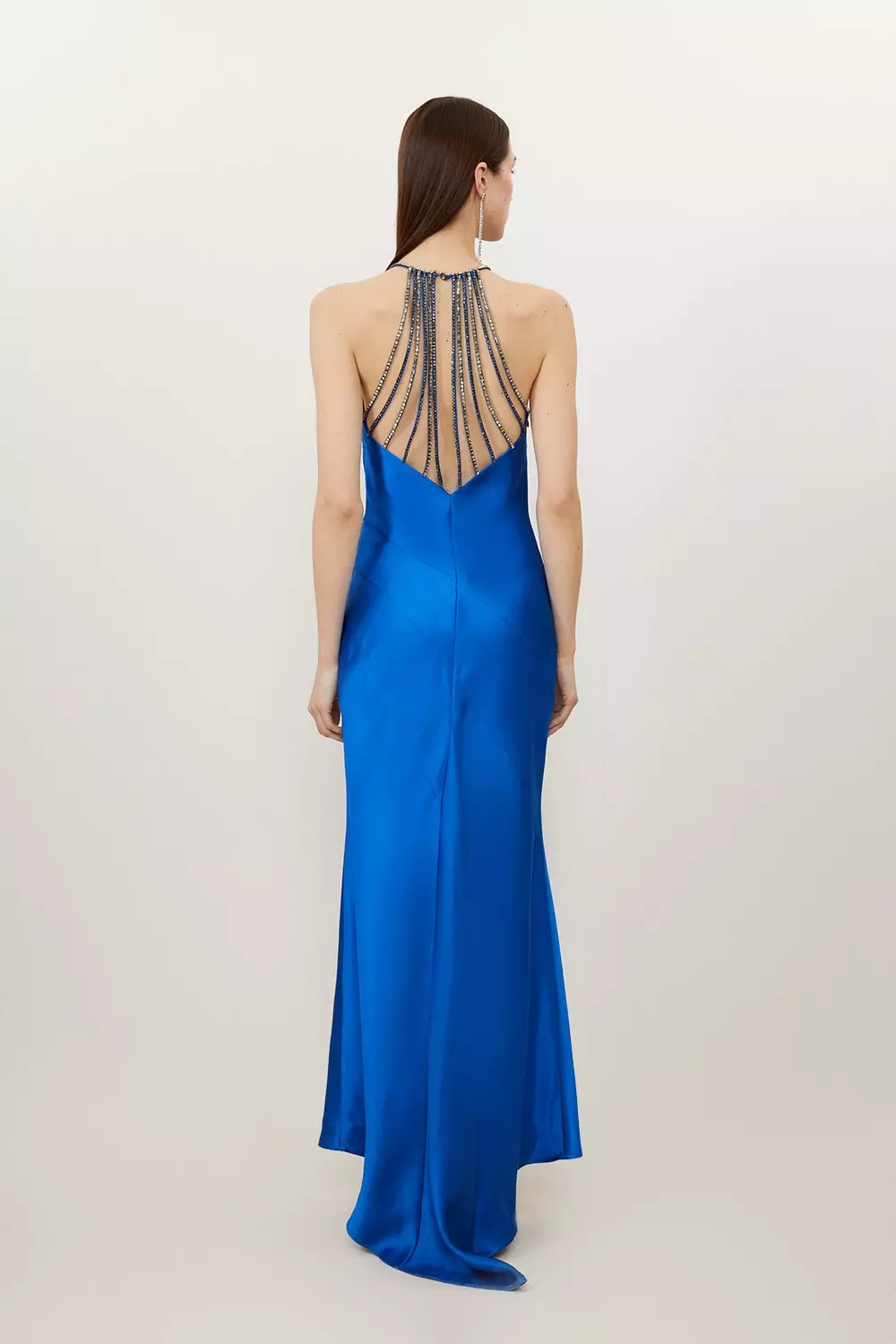 Heavy Satin Diamante Detail Halter Maxi Dress alternative image