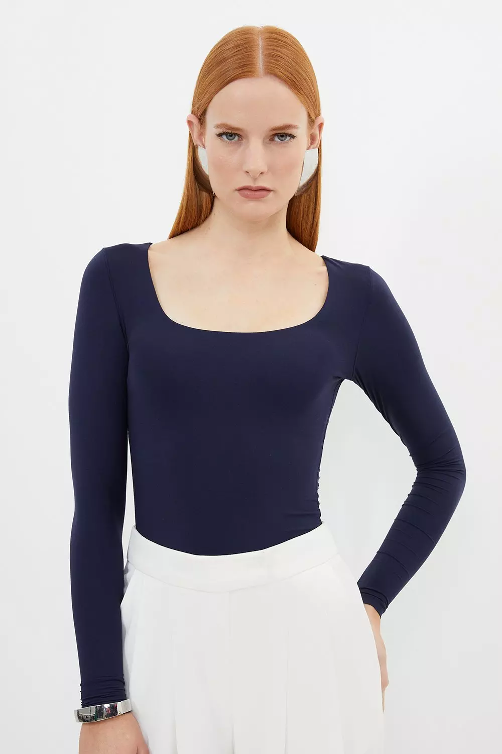 Contour Jersey Square Neck Long Sleeve Top Karen Millen