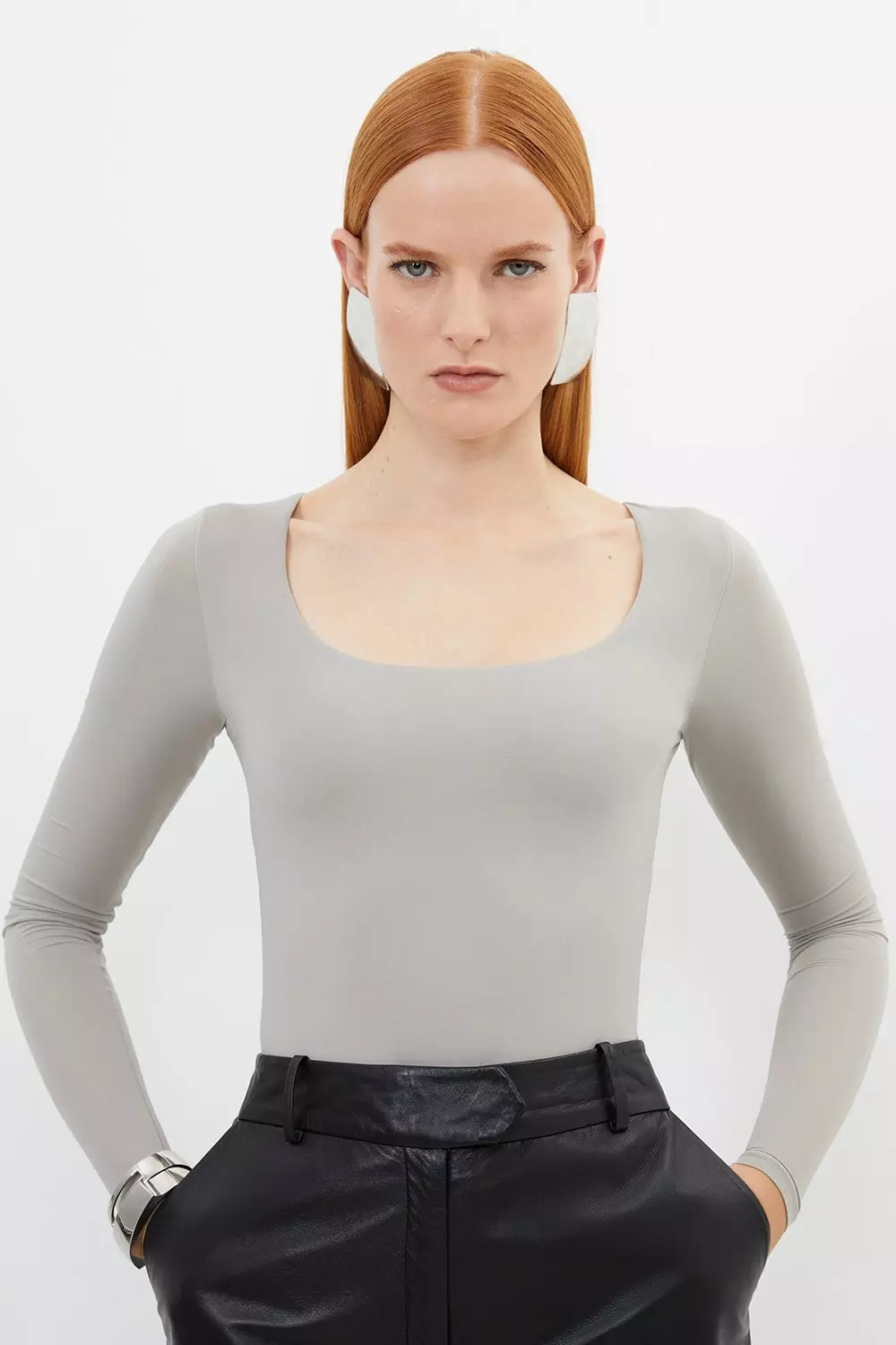 Navy Contour Jersey Square Neck Long Sleeve Top alternative image