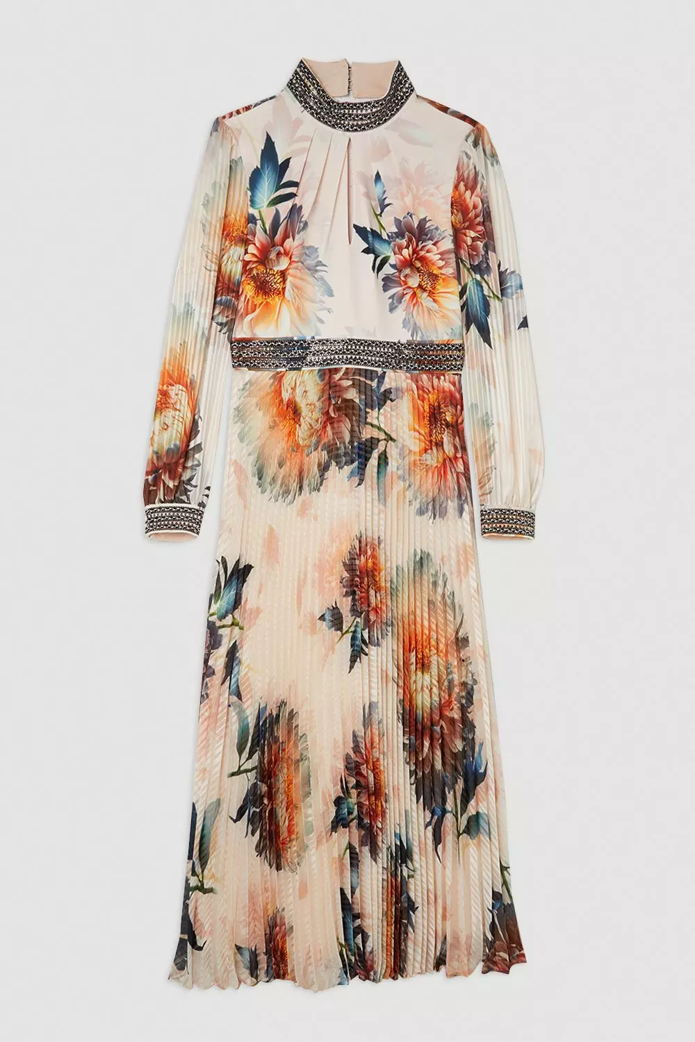KAREN MILLEN* ディアマンテ トリム デリケート ローズドレス Petite Diamante Trim Rose Floral Woven Maxi Dress | Karen Millen