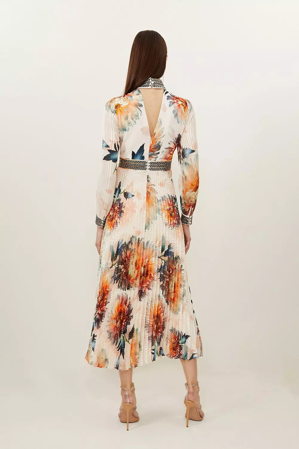 Petite Diamante Trim Rose Floral Woven Maxi Dress | Karen Millen