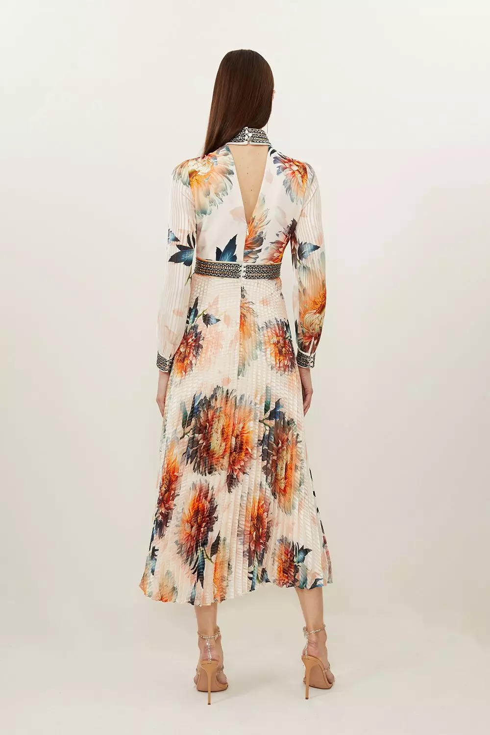 Diamante Trim Rose Floral Woven Maxi Dress | Karen Millen