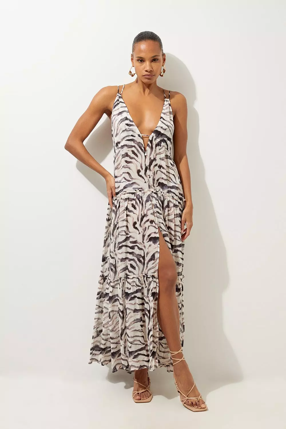 Animal Print Viscose Georgette Beach Maxi Dress Karen Millen