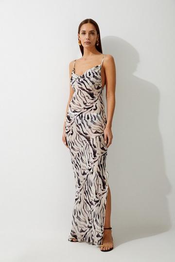 Animal Print Viscose Georgette Beach Slip Dress zebra