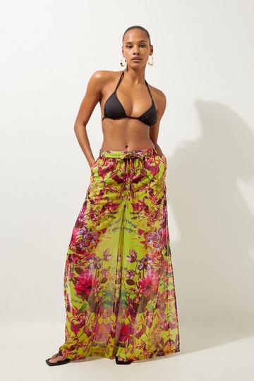 Mirrored Floral Georgette Beach Trousers pink