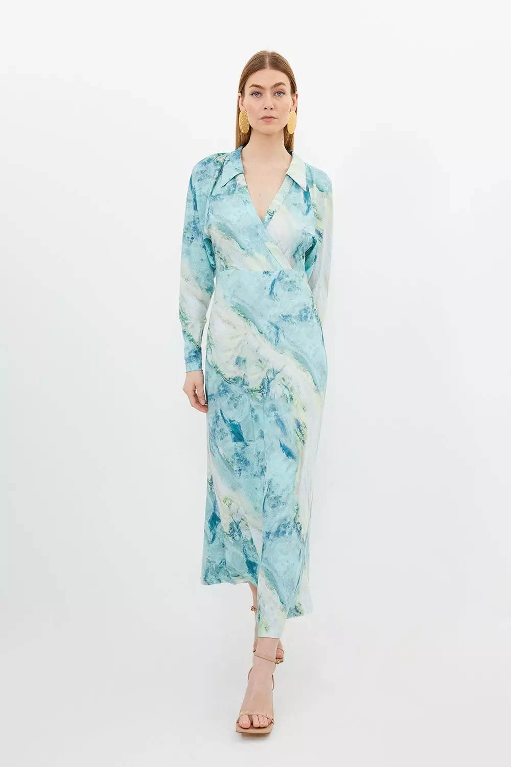 Green Marble Print Jersey Shirt Midi Dress alternative image