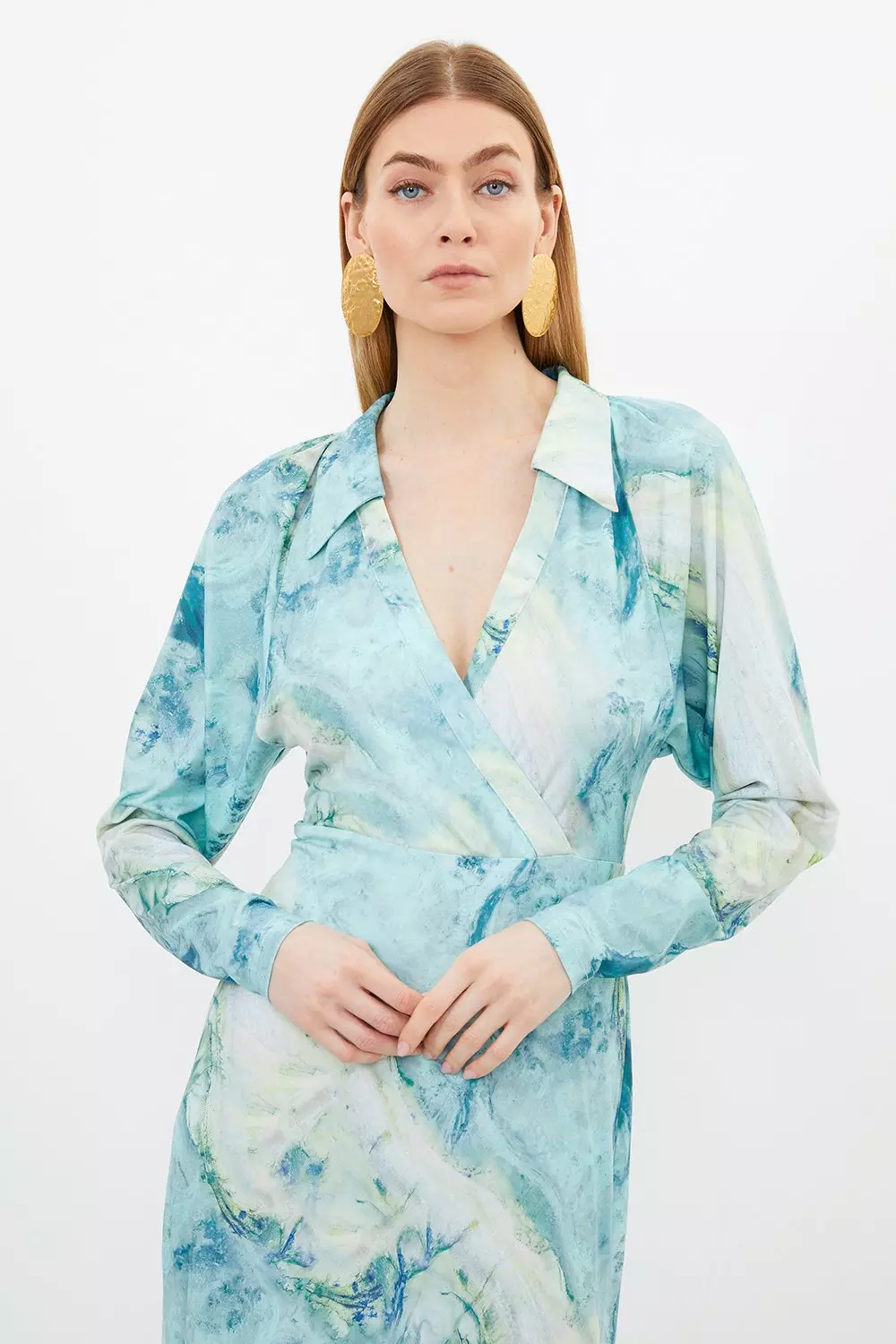 Green Marble Print Jersey Shirt Midi Dress alternative image