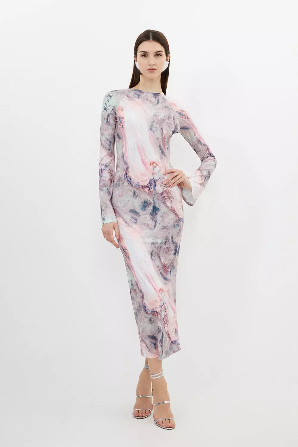 Tall Marble Print Jersey Long Sleeve Maxi Dress Karen Millen