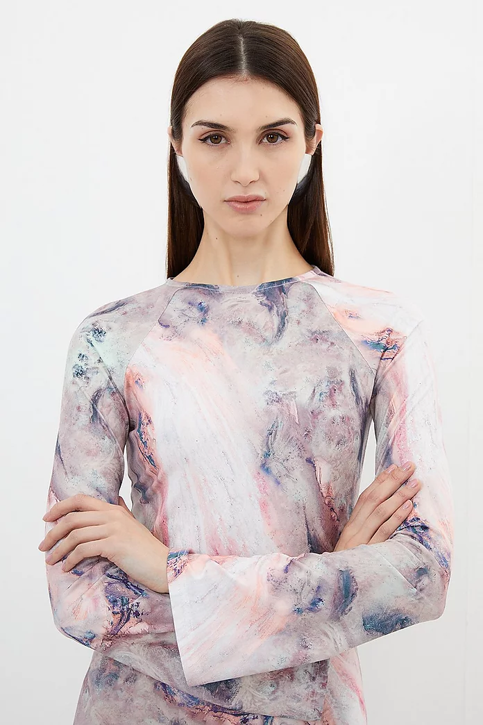 Marble Print Jersey Long Sleeve Midi Dress | Karen Millen Marble Print Jersey Long Sleeve Midi Dress | Karen Millen