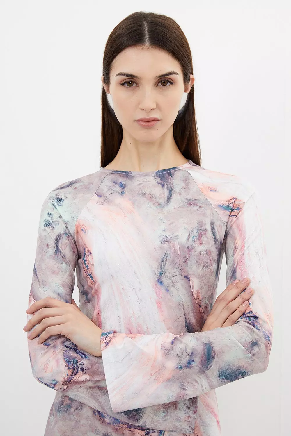 Marble Print Jersey Long Sleeve Midi Dress | Karen Millen