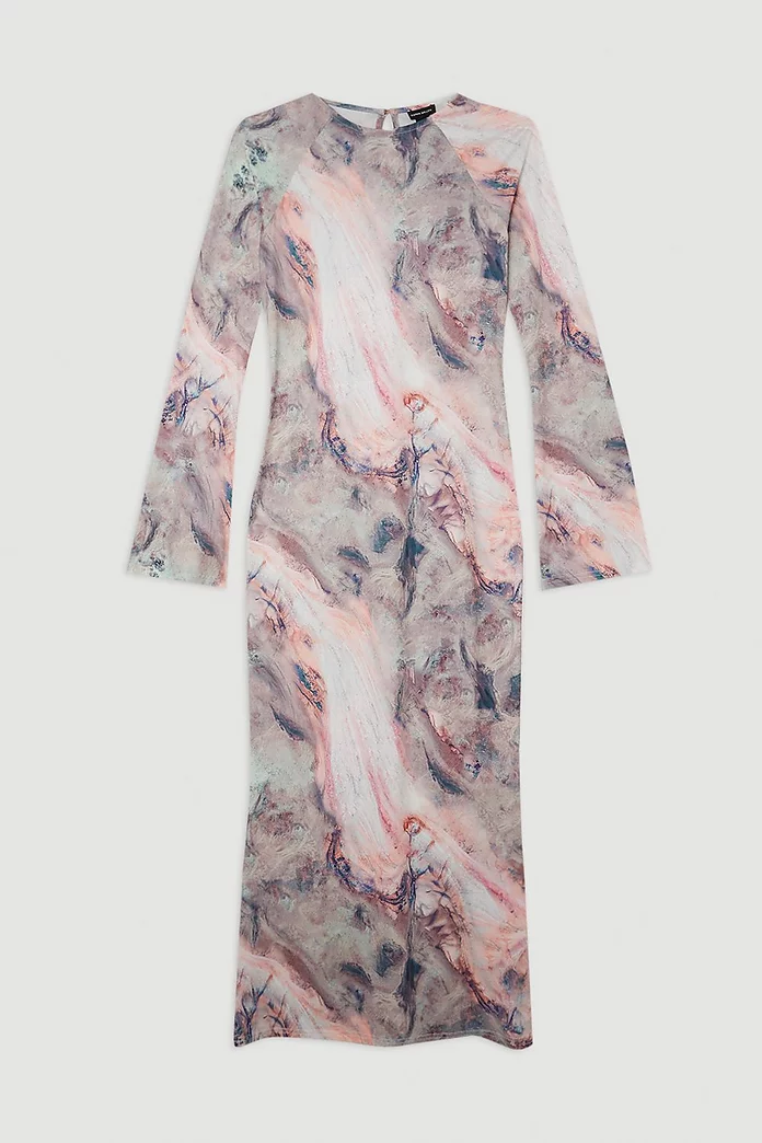 Marble Print Jersey Long Sleeve Midi Dress | Karen Millen Marble Print Jersey Long Sleeve Midi Dress | Karen Millen