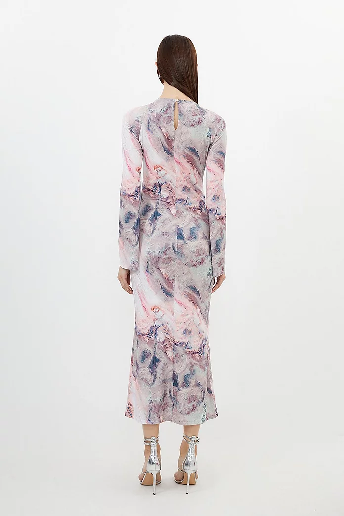 Marble Print Jersey Long Sleeve Midi Dress | Karen Millen Marble Print Jersey Long Sleeve Midi Dress | Karen Millen