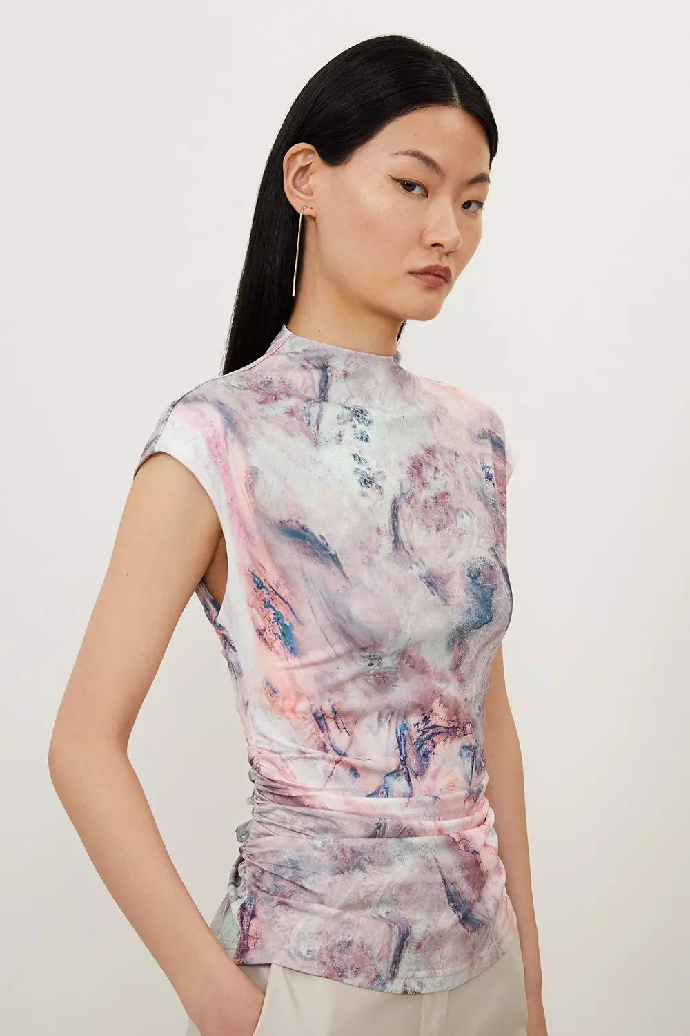 Marble Print Jersey Sleeveless Top | Karen Millen