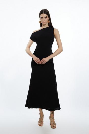 Black Drapey Crepe Jersey Corset Detail Maxi Dress