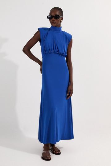 Drapey Crepe Jersey Corset Detail Maxi Dress cobalt