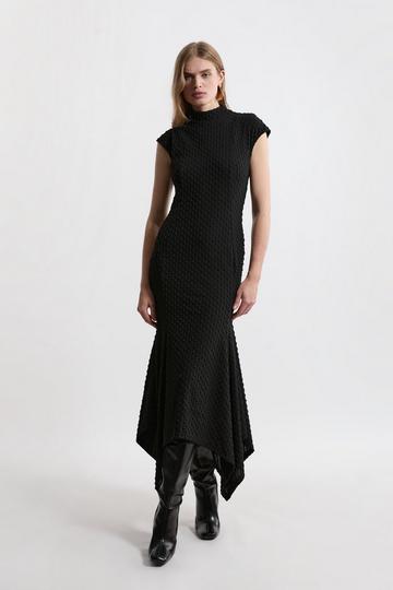 Textured Jersey Dramatic Hem Maxi Dress black