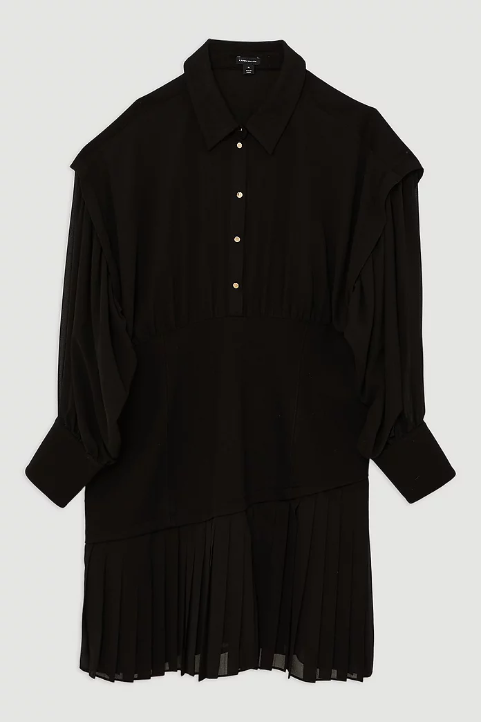 Plus Size Jersey And Georgette Mix Pleated Mini Shirt Dress Plus Size Jersey And Georgette Mix Pleated Mini Shirt Dress