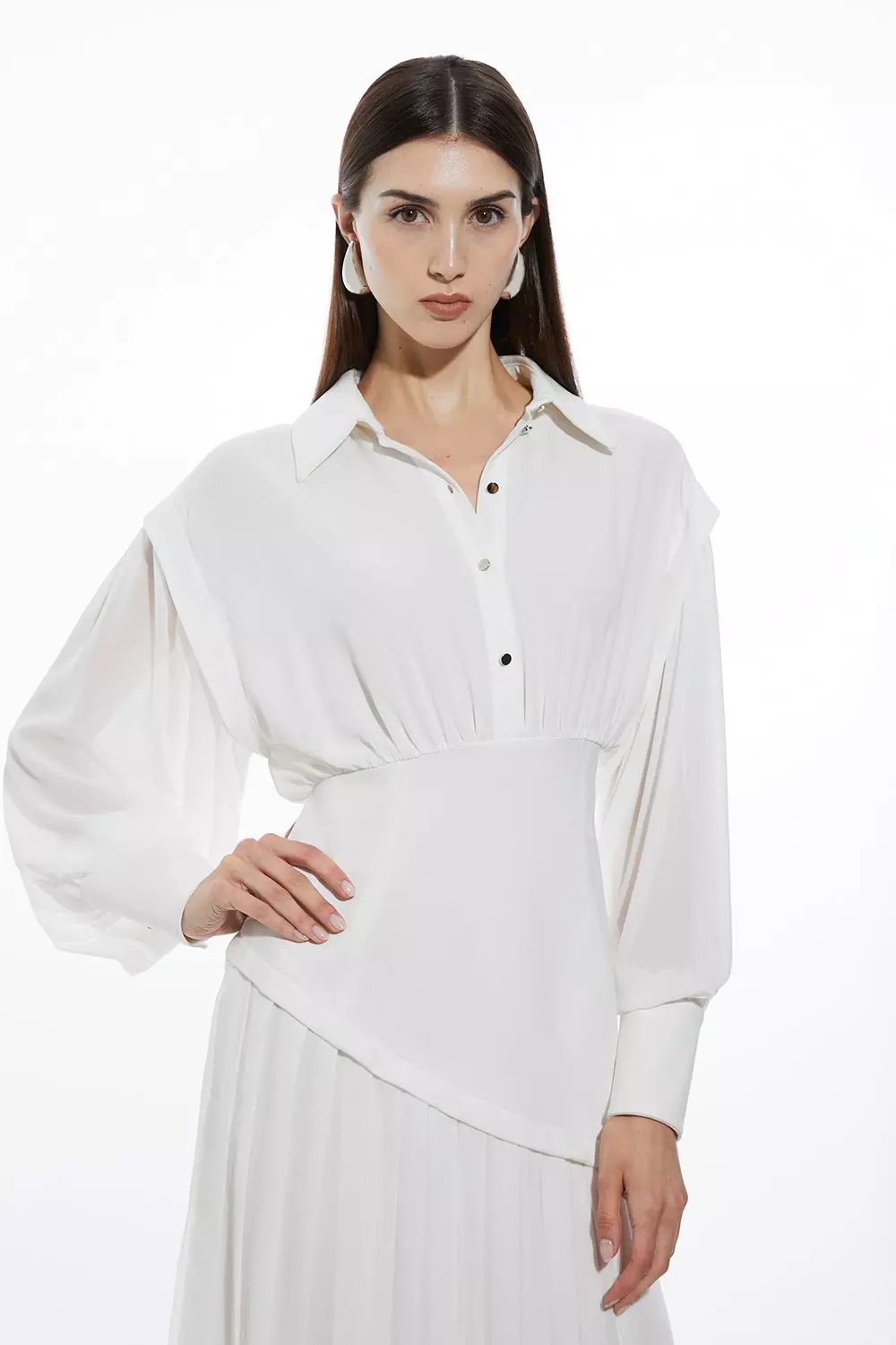Jersey And Georgette Mix Pleated Maxi Shirt Dress | Karen Millen