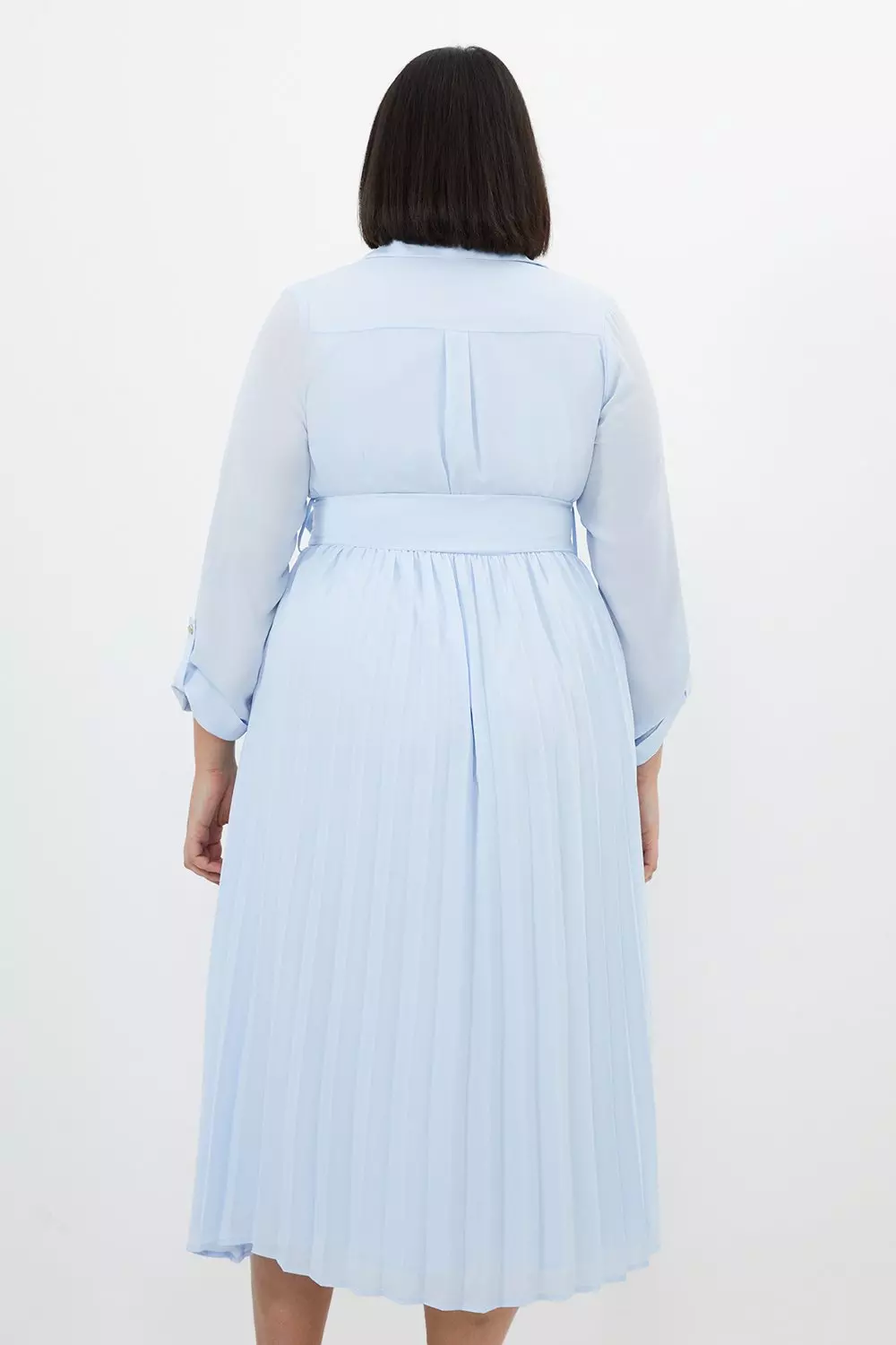 Plus Size Georgette Woven Belted Pleated Midi Dress | Karen