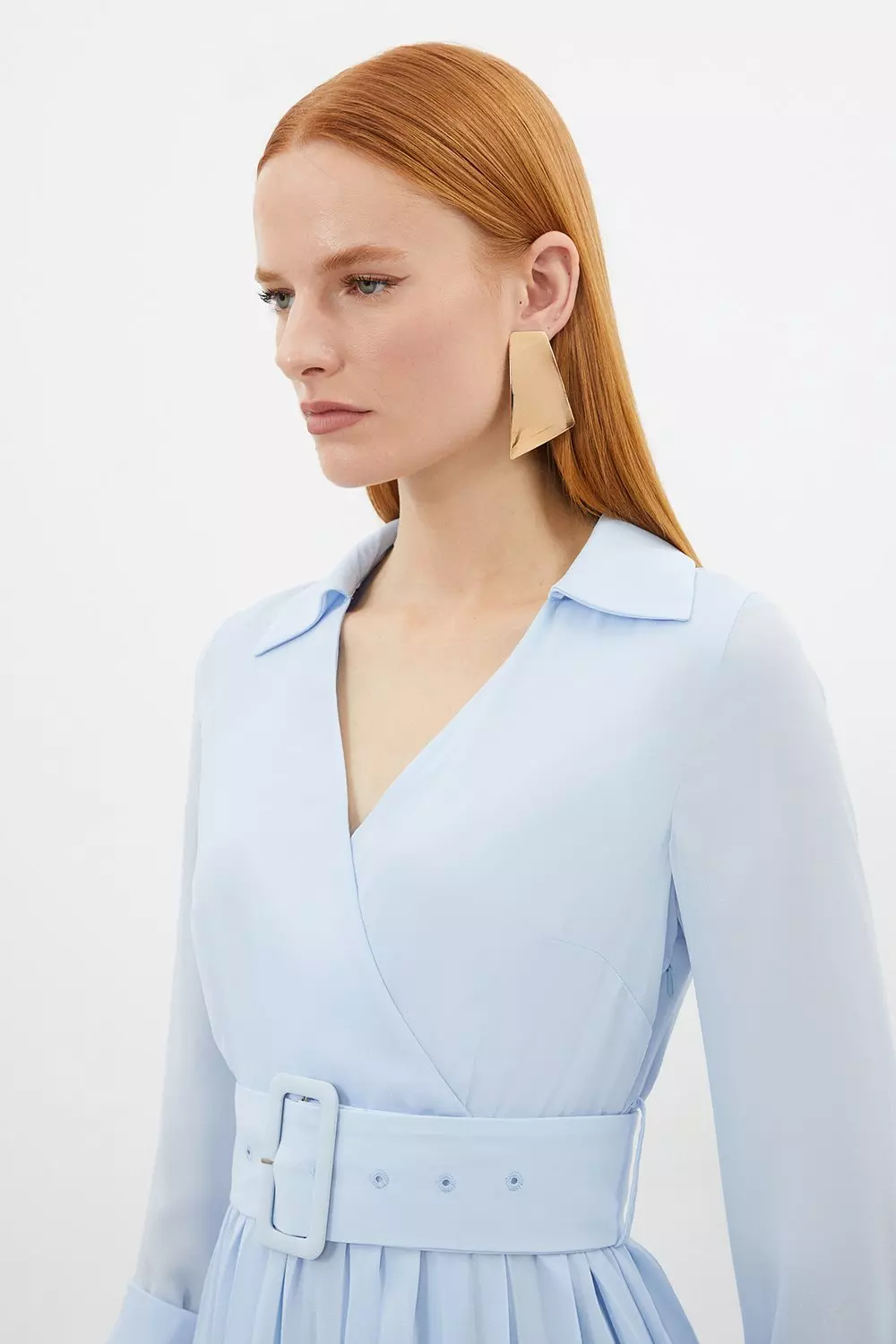 Petite Georgette Woven Belted Pleated Midi Dress | Karen Millen