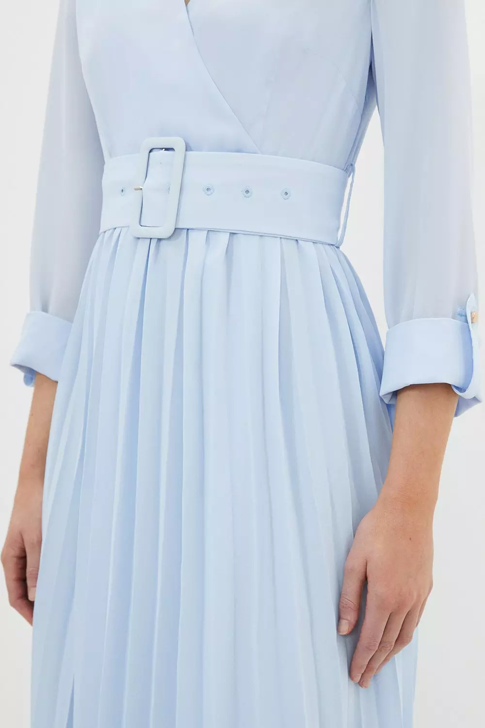 Petite Georgette Woven Belted Pleated Midi Dress | Karen Millen