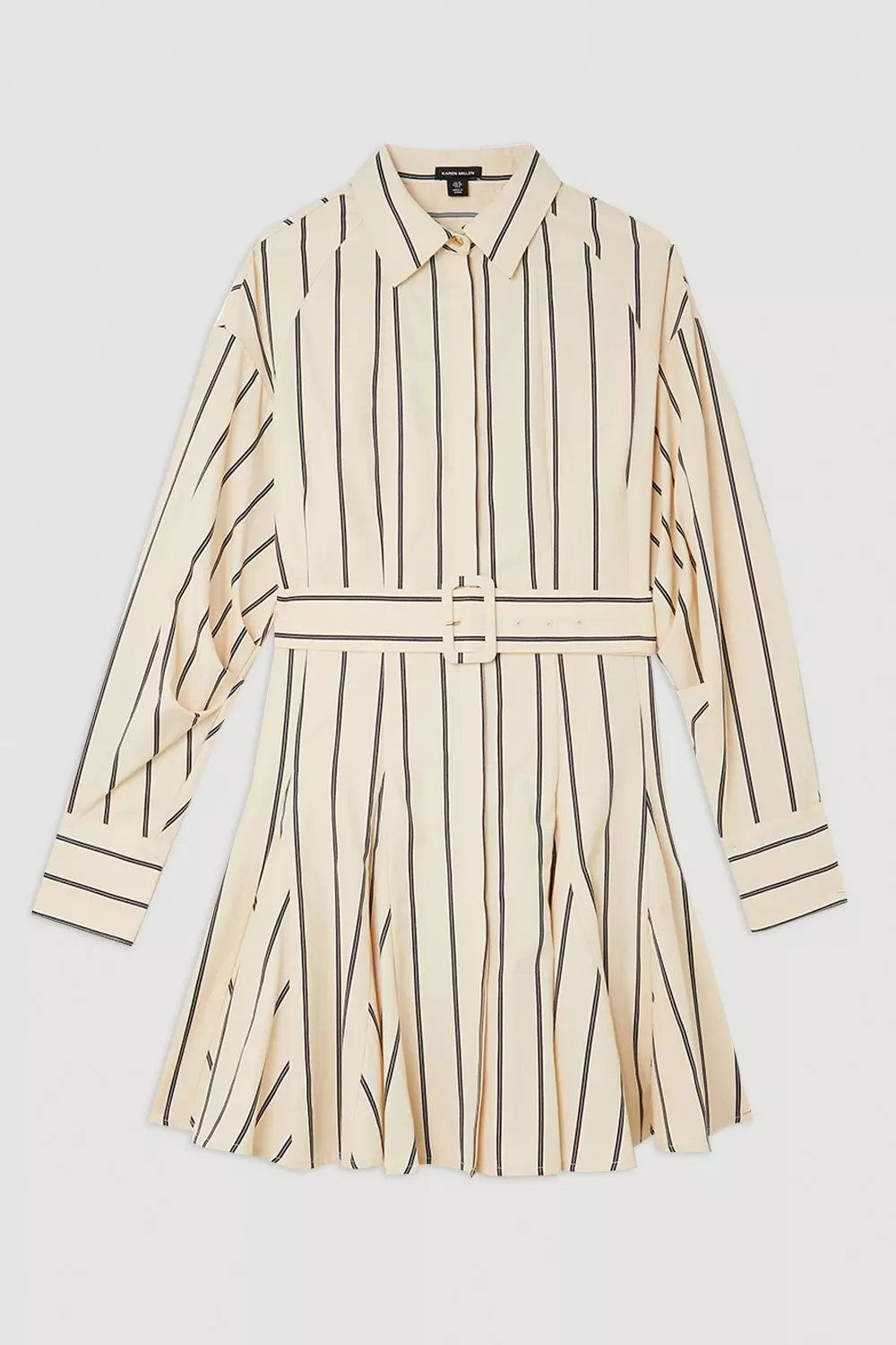 Cotton Stripe Godet Insert Woven Shirt Dress | Karen Millen