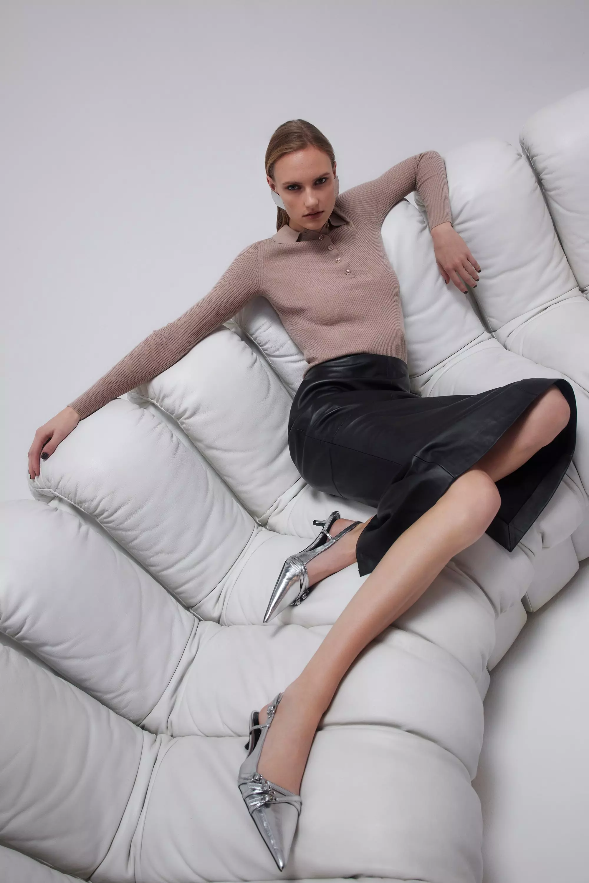 Leather Panel Pencil Midi Skirt Karen Millen