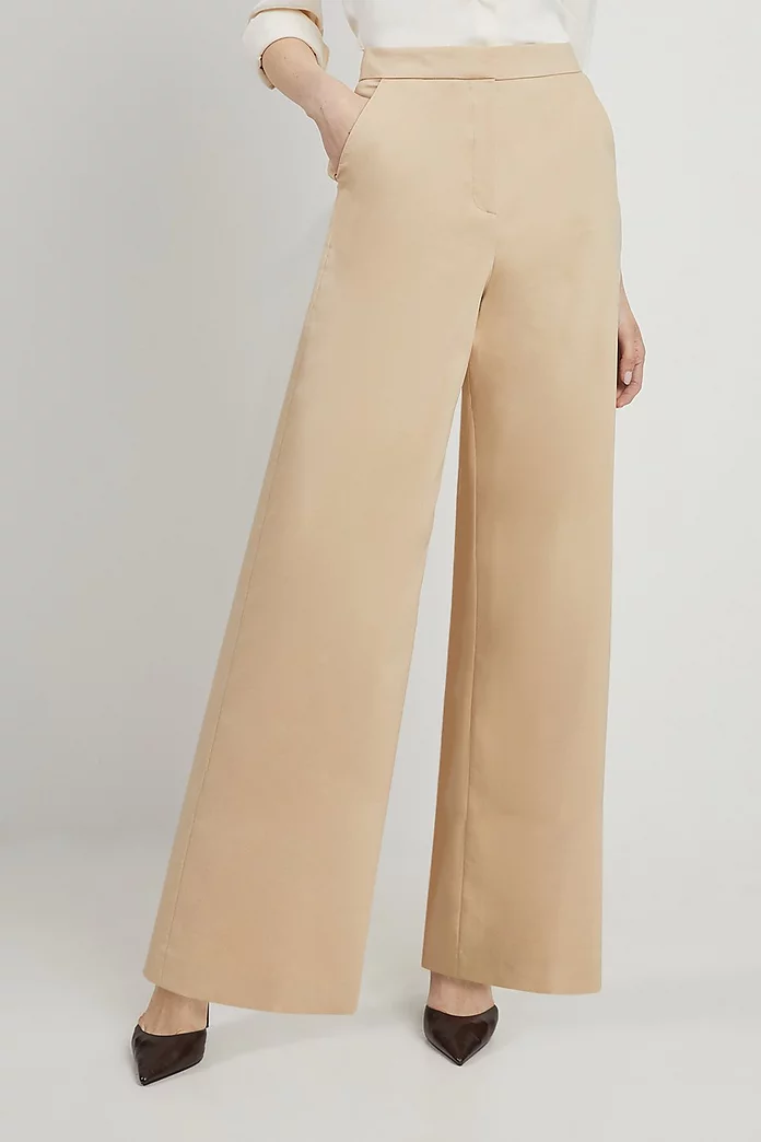 Cotton Sateen Wide Leg Dress Pants | Karen Millen Cotton Sateen Wide Leg Dress Pants | Karen Millen