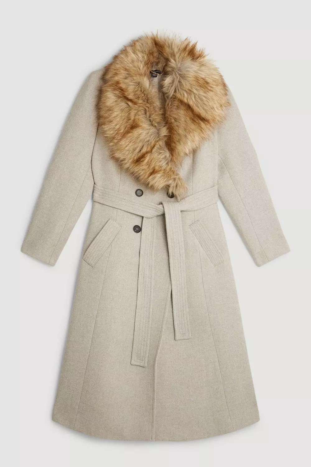 Italian Manteco Wool Blend Faux Fur Double Breasted Belted Midi Coat | Karen  Millen