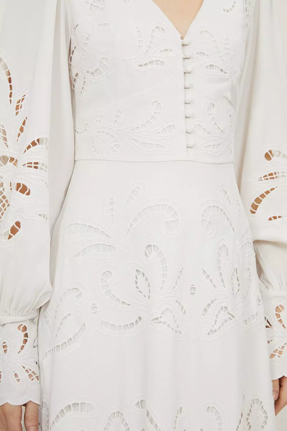 Mirrored Cutwork Plunge Woven Midi Dress | Karen Millen